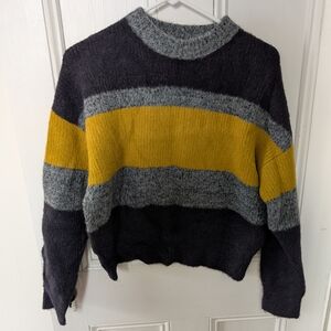 French Connection Women's Sweater in Yellow and Gray Stripes